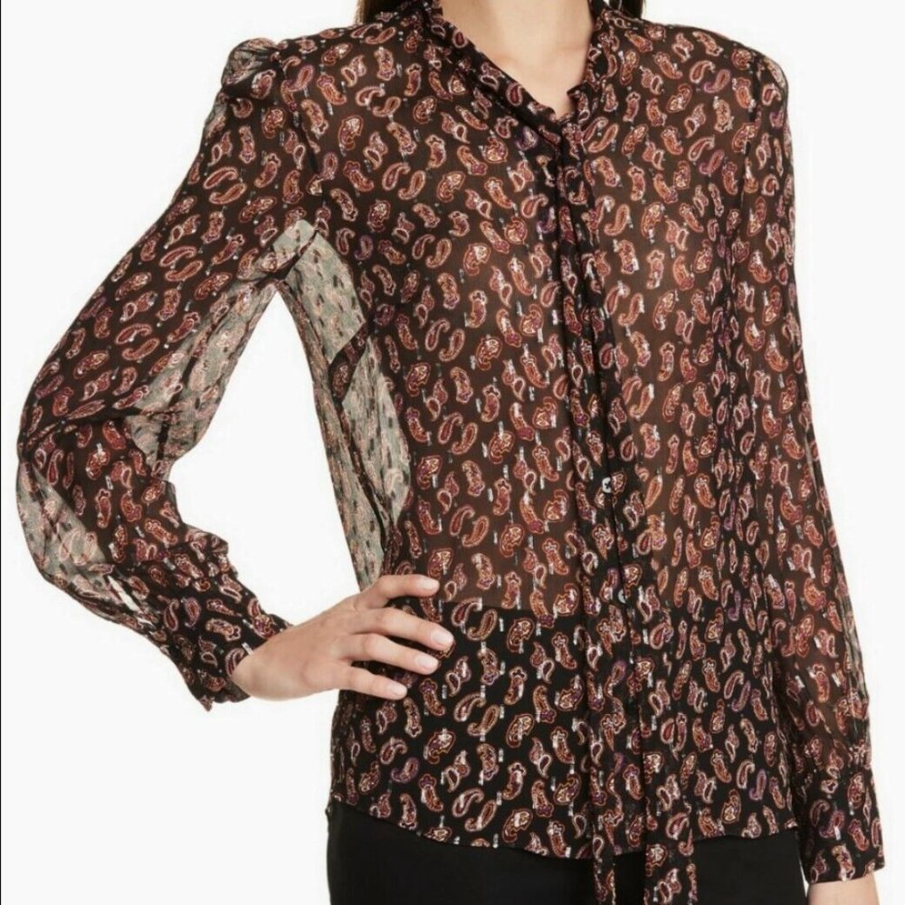 Diane Von Furstenberg Lanie Paisley-Print Tie-Neck Blouse - Medium
